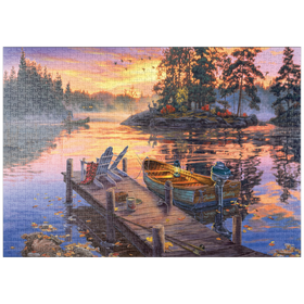 Darstellung des Puzzle Motivs Sonnenuntergang am Bootssteg - Puzzleteile: 1000