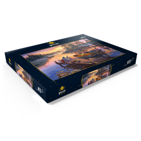 Darstellung des Puzzle Motivs Sonnenuntergang am Bootssteg - Puzzleteile: 100