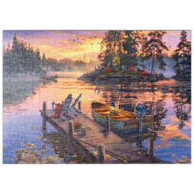 Darstellung des Puzzle Motivs Sonnenuntergang am Bootssteg - Puzzleteile: 500