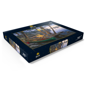 Darstellung des Puzzle Motivs Abendliches Lagerfeuer am Seeufer - Puzzleteile: 200