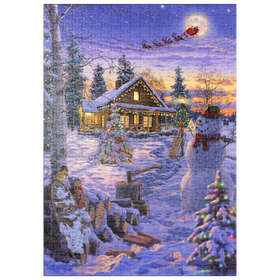 Darstellung des Puzzle Motivs Schneemann begrüßt den Weihnachtsmann - Puzzleteile: 500
