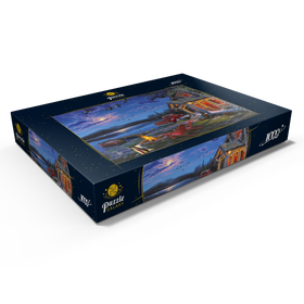 Alternative Darstellung des Puzzle-Motivs Hütte am See im Mondschein – Puzzleteile: 1000