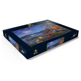 Darstellung des Puzzle Motivs Hütte am See im Mondschein - Puzzleteile: 100