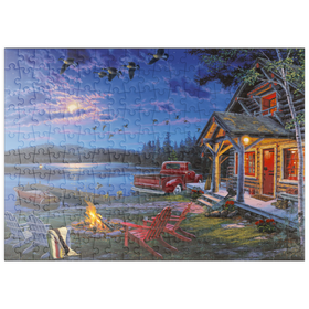 Darstellung des Puzzle Motivs Hütte am See im Mondschein - Puzzleteile: 200