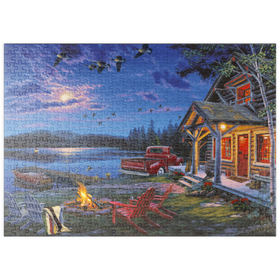Darstellung des Puzzle Motivs Hütte am See im Mondschein - Puzzleteile: 500