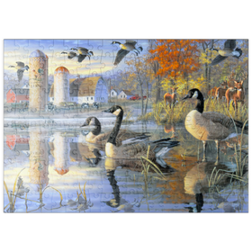 Darstellung des Puzzle Motivs Gänse und Rehe im Morgenlicht - Puzzleteile: 200