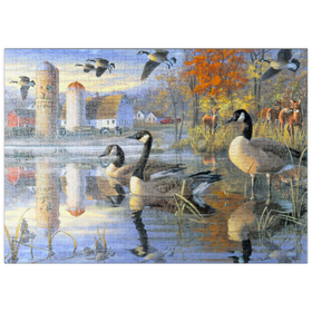 Darstellung des Puzzle Motivs Gänse und Rehe im Morgenlicht - Puzzleteile: 500