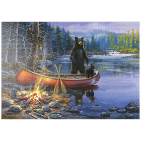 Darstellung des Puzzle-Motivs Bärige Entdeckungsreise am See – Puzzleteile: 1000