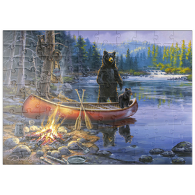 Darstellung des Puzzle Motivs Bärige Entdeckungsreise am See - Puzzleteile: 100