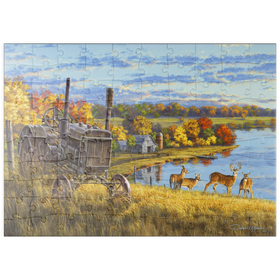 Darstellung des Puzzle Motivs Der alte Traktor und die Hirsche - Puzzleteile: 100