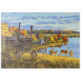Darstellung des Puzzle-Motivs Der alte Traktor und die Hirsche – Puzzleteile: 500