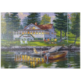 Darstellung des Puzzle-Motivs Reflektionen des Sommerabends am Bootsanleger – Puzzleteile: 1000