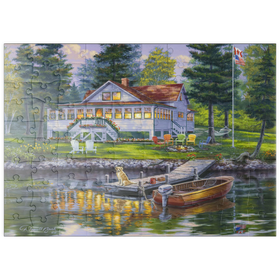 Darstellung des Puzzle Motivs Reflektionen des Sommerabends am Bootsanleger - Puzzleteile: 100