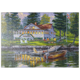 Darstellung des Puzzle Motivs Reflektionen des Sommerabends am Bootsanleger - Puzzleteile: 200