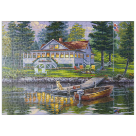 Darstellung des Puzzle Motivs Reflektionen des Sommerabends am Bootsanleger - Puzzleteile: 500