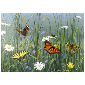 Darstellung des Puzzle-Motivs Wildblumen & Schmetterlinge – Puzzleteile: 1000