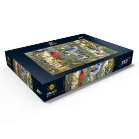 Darstellung des Puzzle Motivs Gefiederte Freunde im Birkenhain - Puzzleteile: 1000