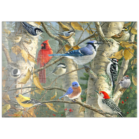 Darstellung des Puzzle Motivs Gefiederte Freunde im Birkenhain - Puzzleteile: 100