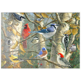Darstellung des Puzzle Motivs Gefiederte Freunde im Birkenhain - Puzzleteile: 200