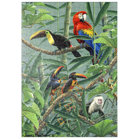Darstellung des Puzzle Motivs Papageien und Tukane im Regenwald - Puzzleteile: 500