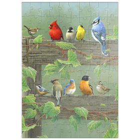 Darstellung des Puzzle Motivs Farbenfrohe Vogelschar - Puzzleteile: 100