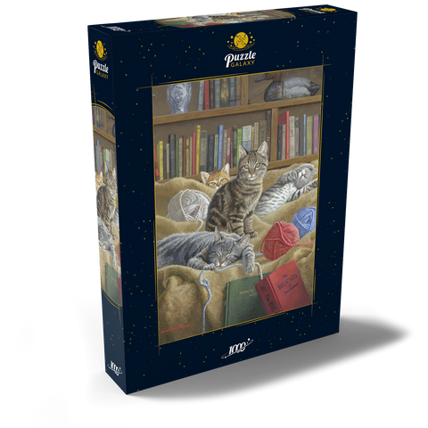 Verspielte Katzen in der Bibliothek 1000 Puzzle Schachtel Ansicht2