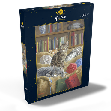 Verspielte Katzen in der Bibliothek 100 Puzzle Schachtel Ansicht2