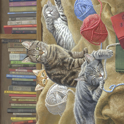 Verspielte Katzen in der Bibliothek 100 Puzzle 3D Modell