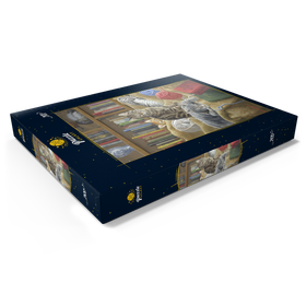 Darstellung des Puzzle Motivs Verspielte Katzen in der Bibliothek - Puzzleteile: 200