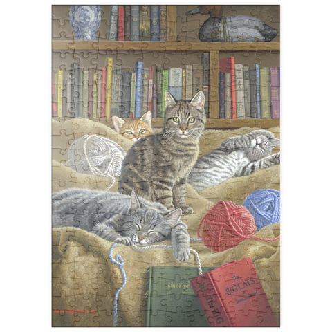 puzzleplate Verspielte Katzen in der Bibliothek 200 Puzzle