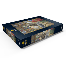 Darstellung des Puzzle Motivs Verspielte Katzen in der Bibliothek - Puzzleteile: 500
