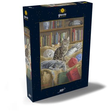 Verspielte Katzen in der Bibliothek 500 Puzzle Schachtel Ansicht2