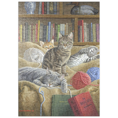 puzzleplate Verspielte Katzen in der Bibliothek 500 Puzzle
