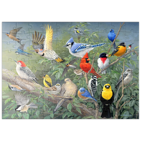 Darstellung des Puzzle Motivs Farbenfrohes Vogeltreffen - Puzzleteile: 100