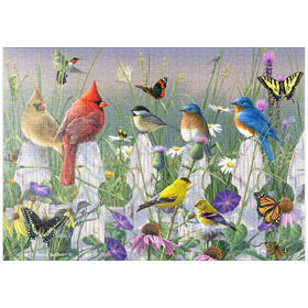 Darstellung des Puzzle-Motivs Vögel und Schmetterlinge im Blütenmeer – Puzzleteile: 1000