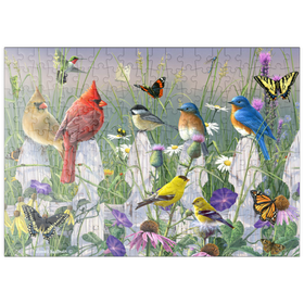 Darstellung des Puzzle-Motivs Vögel und Schmetterlinge im Blütenmeer – Puzzleteile: 200