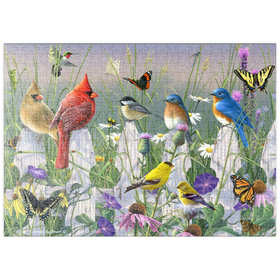 Darstellung des Puzzle-Motivs Vögel und Schmetterlinge im Blütenmeer – Puzzleteile: 500