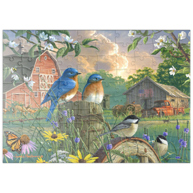 Darstellung des Puzzle Motivs Vogelgezwitscher auf der Farm - Puzzleteile: 100