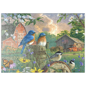 Darstellung des Puzzle-Motivs Vogelgezwitscher auf der Farm – Puzzleteile: 200