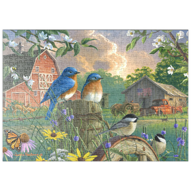 Darstellung des Puzzle-Motivs Vogelgezwitscher auf der Farm – Puzzleteile: 500