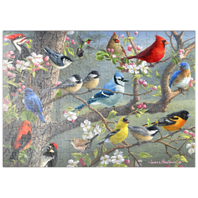 Darstellung des Puzzle Motivs Bunte Vögel im Blütenbaum - Puzzleteile: 200