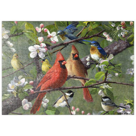 Darstellung des Puzzle Motivs Singvögel im Blütenrausch - Puzzleteile: 500