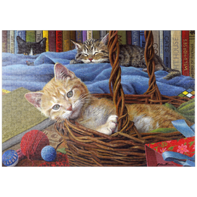 Darstellung des Puzzle Motivs Kätzchen und Garnknäuel - Puzzleteile: 1000