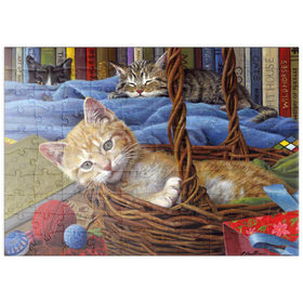 Darstellung des Puzzle Motivs Kätzchen und Garnknäuel - Puzzleteile: 100