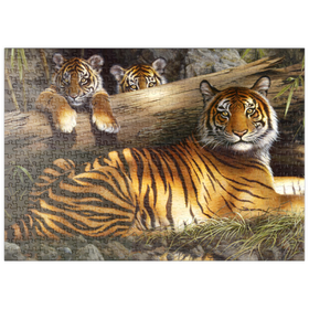 Darstellung des Puzzle-Motivs Wachsame Tiger im Dschungel – Puzzleteile: 500