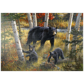 Darstellung des Puzzle Motivs Bären und die Farben des Herbstes im Birkenwald - Puzzleteile: 1000