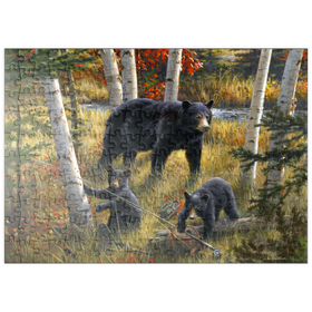 Darstellung des Puzzle-Motivs Bären und die Farben des Herbstes im Birkenwald – Puzzleteile: 200