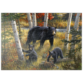 Darstellung des Puzzle-Motivs Bären und die Farben des Herbstes im Birkenwald – Puzzleteile: 500