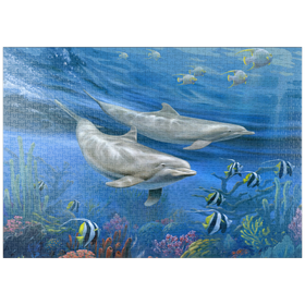 Darstellung des Puzzle Motivs Schwimmen mit Delfinen - Puzzleteile: 1000