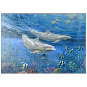 Darstellung des Puzzle Motivs Schwimmen mit Delfinen - Puzzleteile: 100